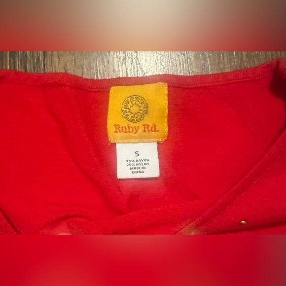 GUC Ruby Rd. Womens Red Embellished 3/4 Sleeve Tight-Knit Pullover Sweater Small - Picture 2 of 7